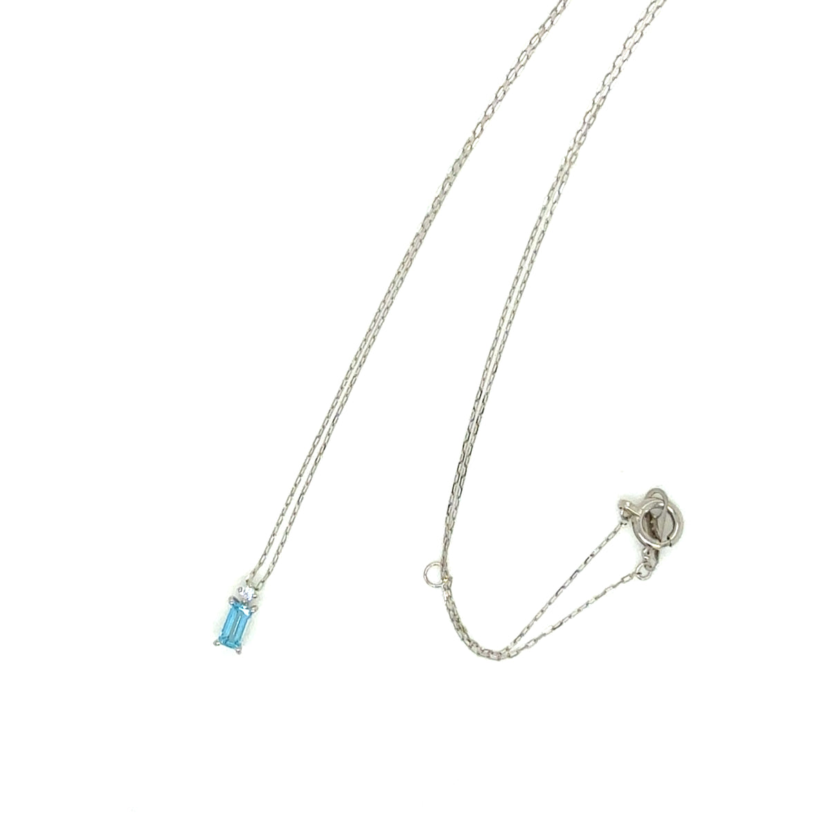 Blue Topaz Vertical Baguette with Dia Necklace 0.01ct
