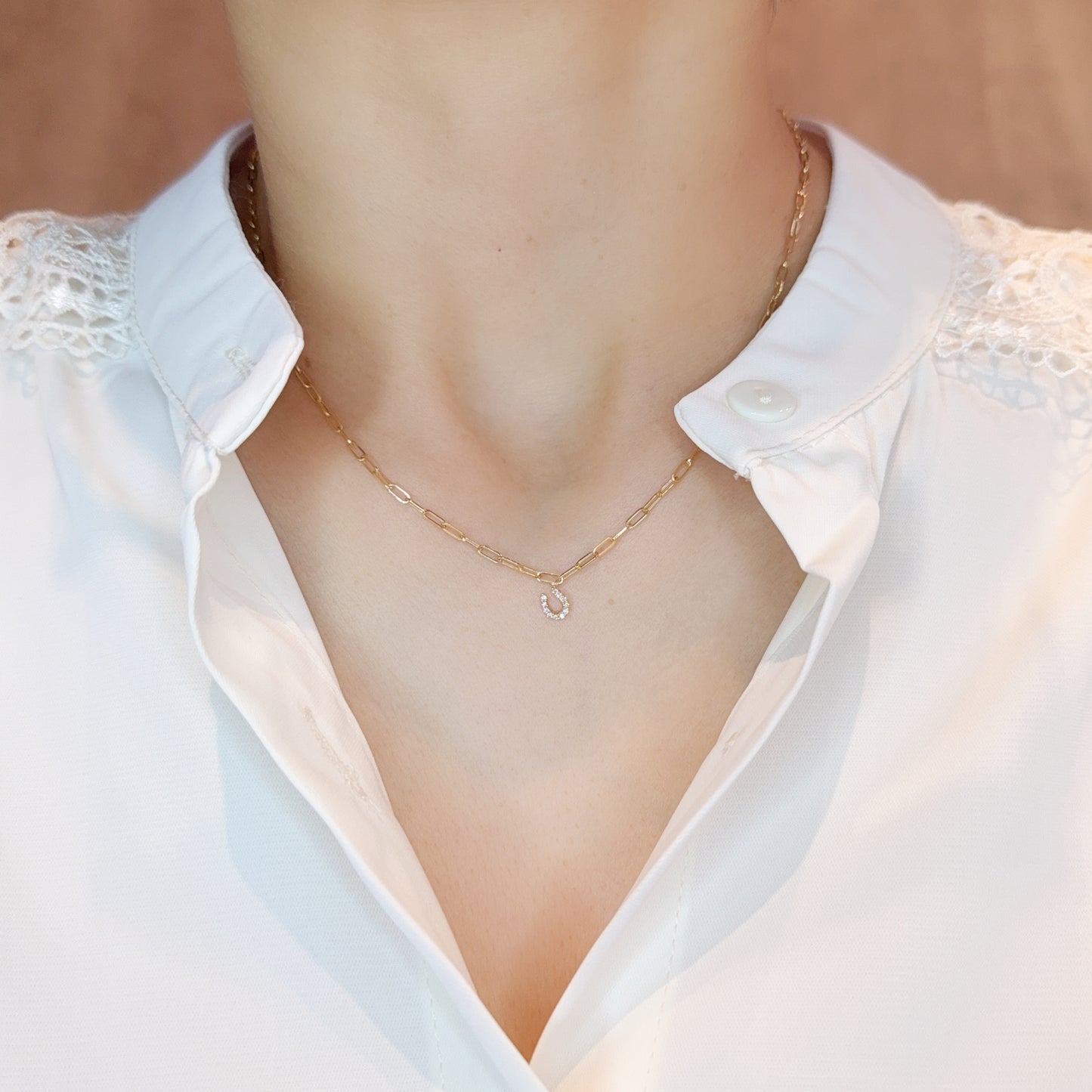 Paperclip Horseshoe Necklace 0.05ct