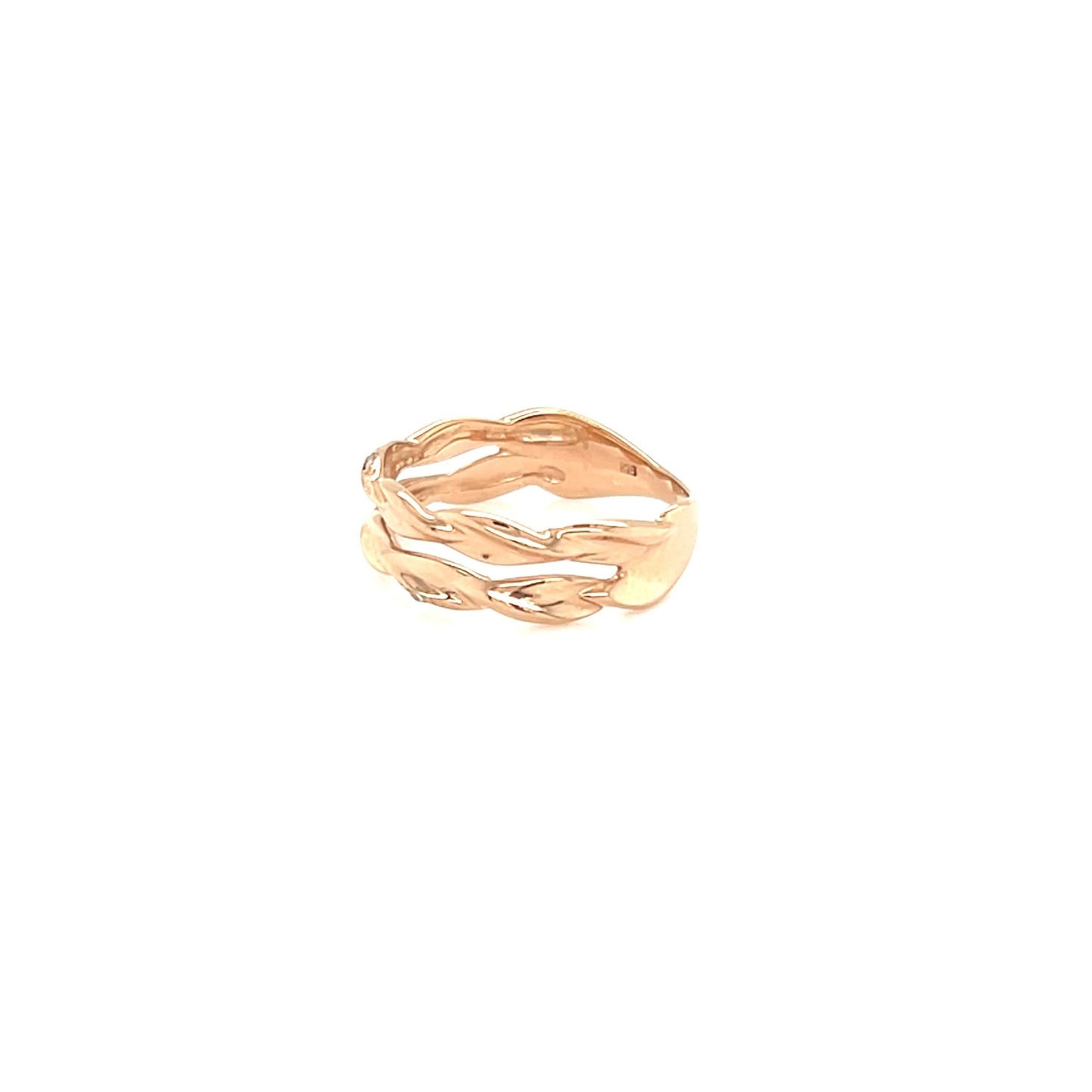 Rose gold ring on a white background