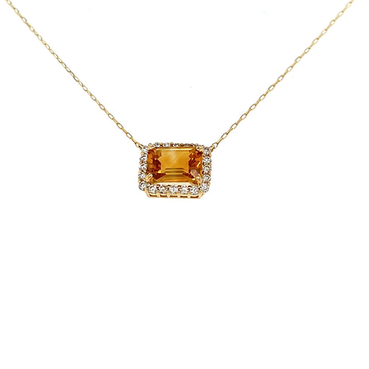 Emerald cut Halo Necklace Citrine 0.16ct - JMW Jewelry Wholesale