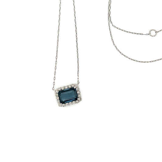 Emerald cut Halo Necklace London Blue Topaz 0.16ct - JMW Jewelry Wholesale