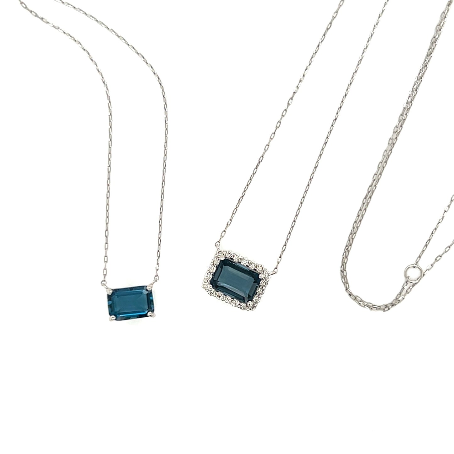 Emerald cut Halo Necklace London Blue Topaz 0.16ct - JMW Jewelry Wholesale