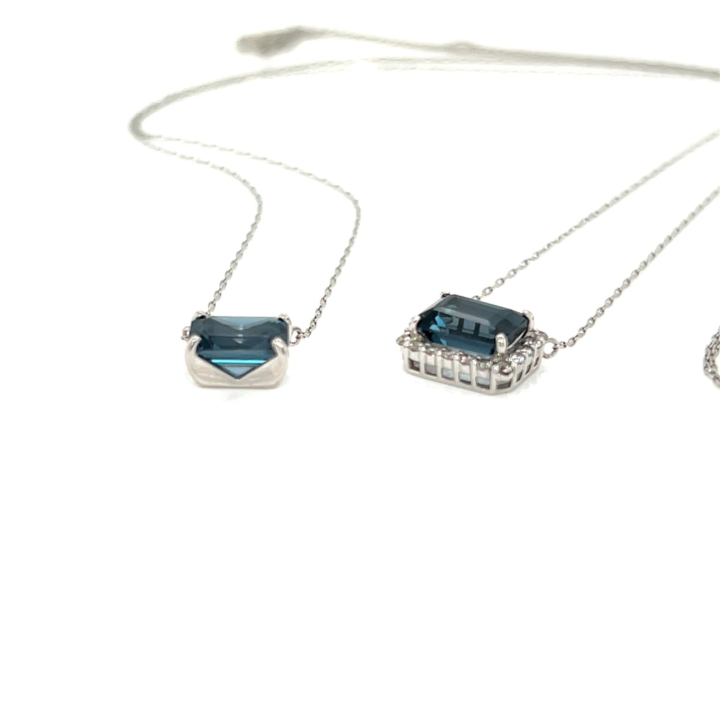 Emerald cut Halo Necklace London Blue Topaz 0.16ct - JMW Jewelry Wholesale