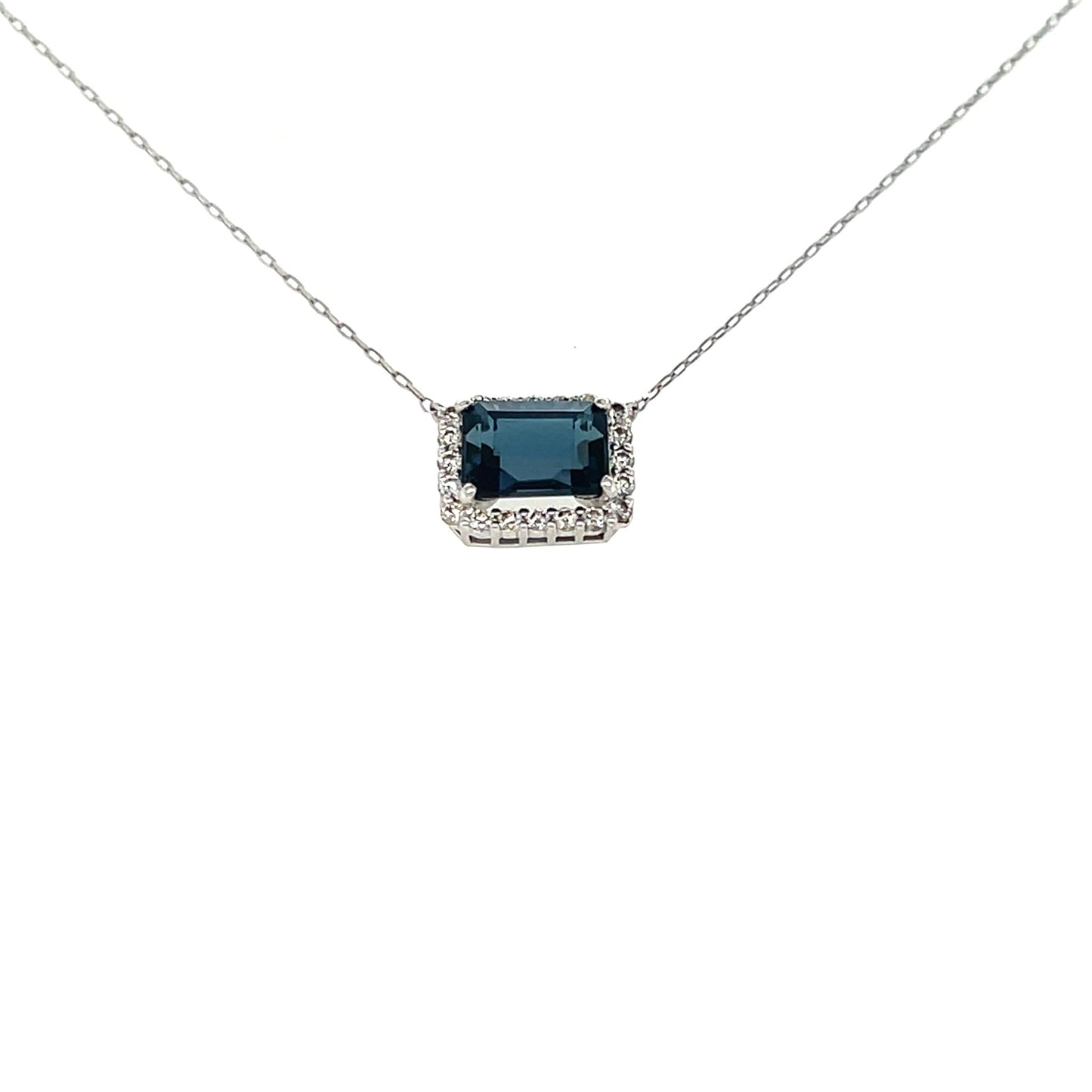 Emerald cut Halo Necklace London Blue Topaz 0.16ct - JMW Jewelry Wholesale