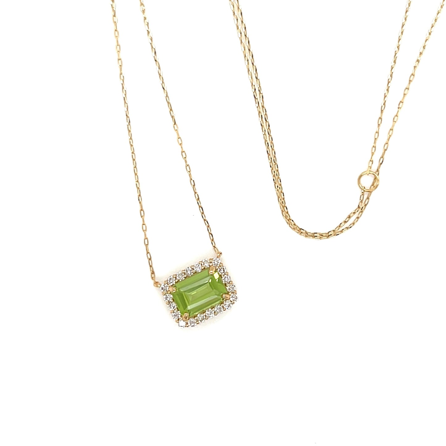 Emerald cut Halo Necklace Peridot 0.16ct - JMW Jewelry Wholesale