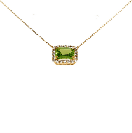 Emerald cut Halo Necklace Peridot 0.16ct - JMW Jewelry Wholesale