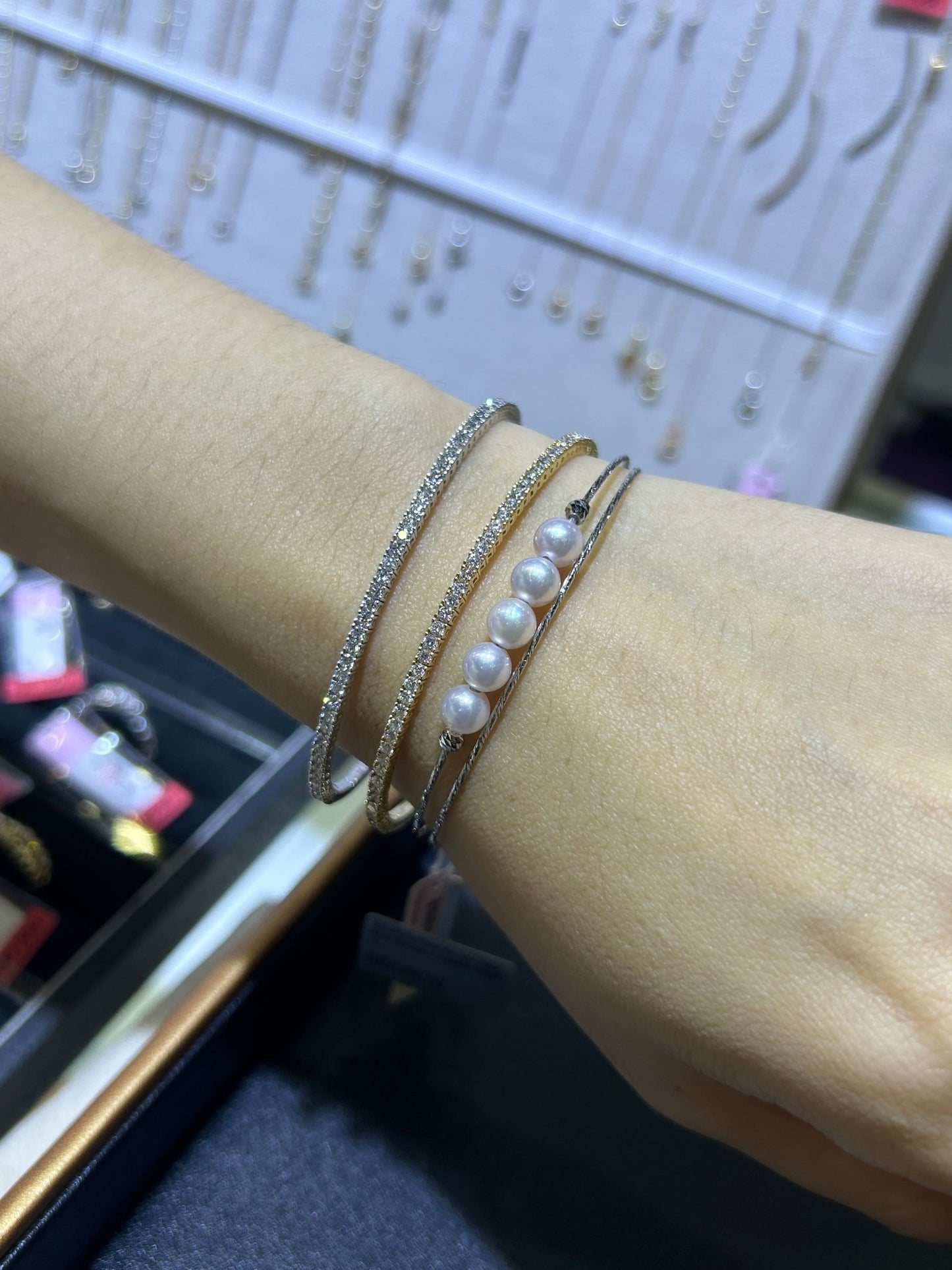 Five Akoya Pearl Wire Bangle 5.5 - 6mm - JMW Jewelry Wholesale