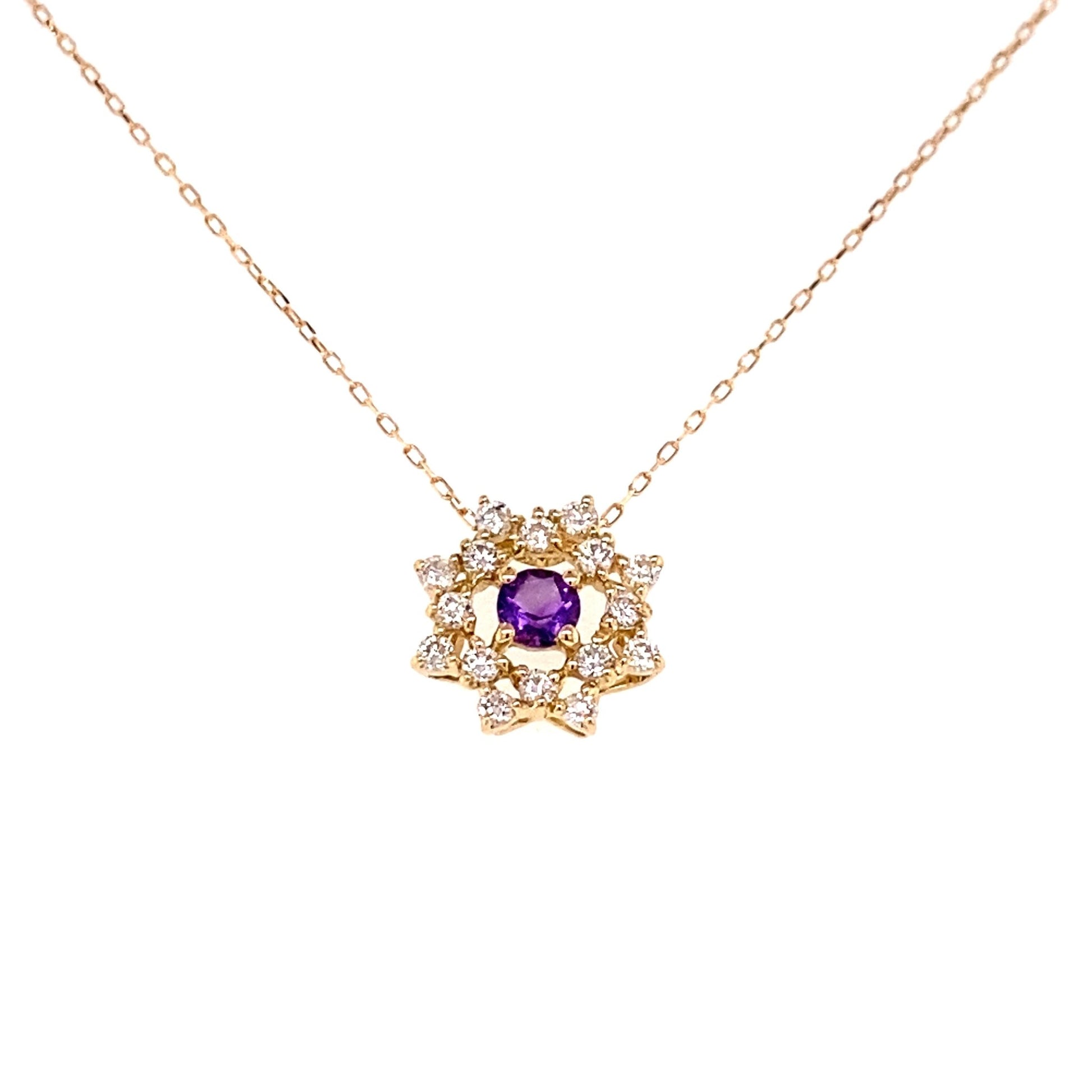 Flower Birthstone Necklace 0.16ct (Feb - Amethyst) - JMW Jewelry Wholesale