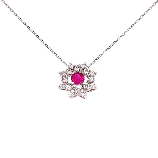 Flower Birthstone Necklace 0.16ct (Jul - Ruby) - JMW Jewelry Wholesale