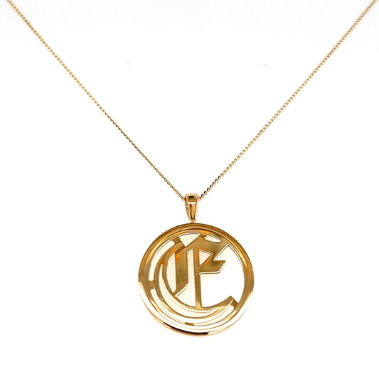 Gold Round Initial E Necklace - JMW Jewelry Wholesale