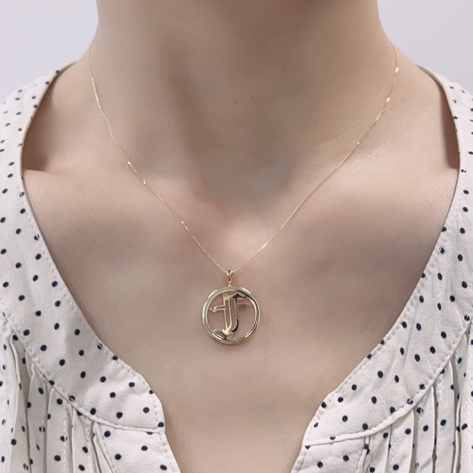 Gold Round Initial F Necklace - JMW Jewelry Wholesale