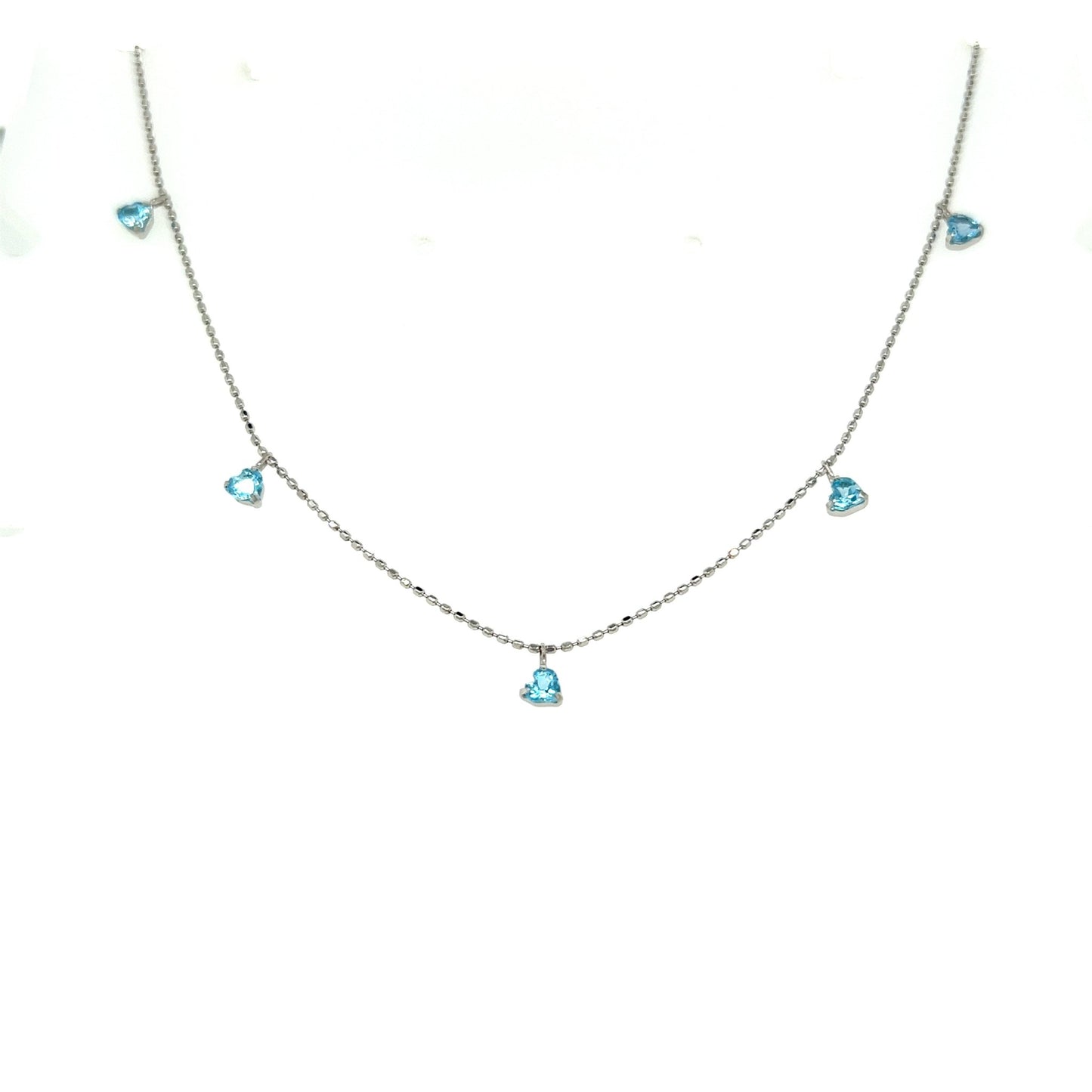 Heart Shape Blue Topaz Station Necklace 3mm - JMW Jewelry Wholesale