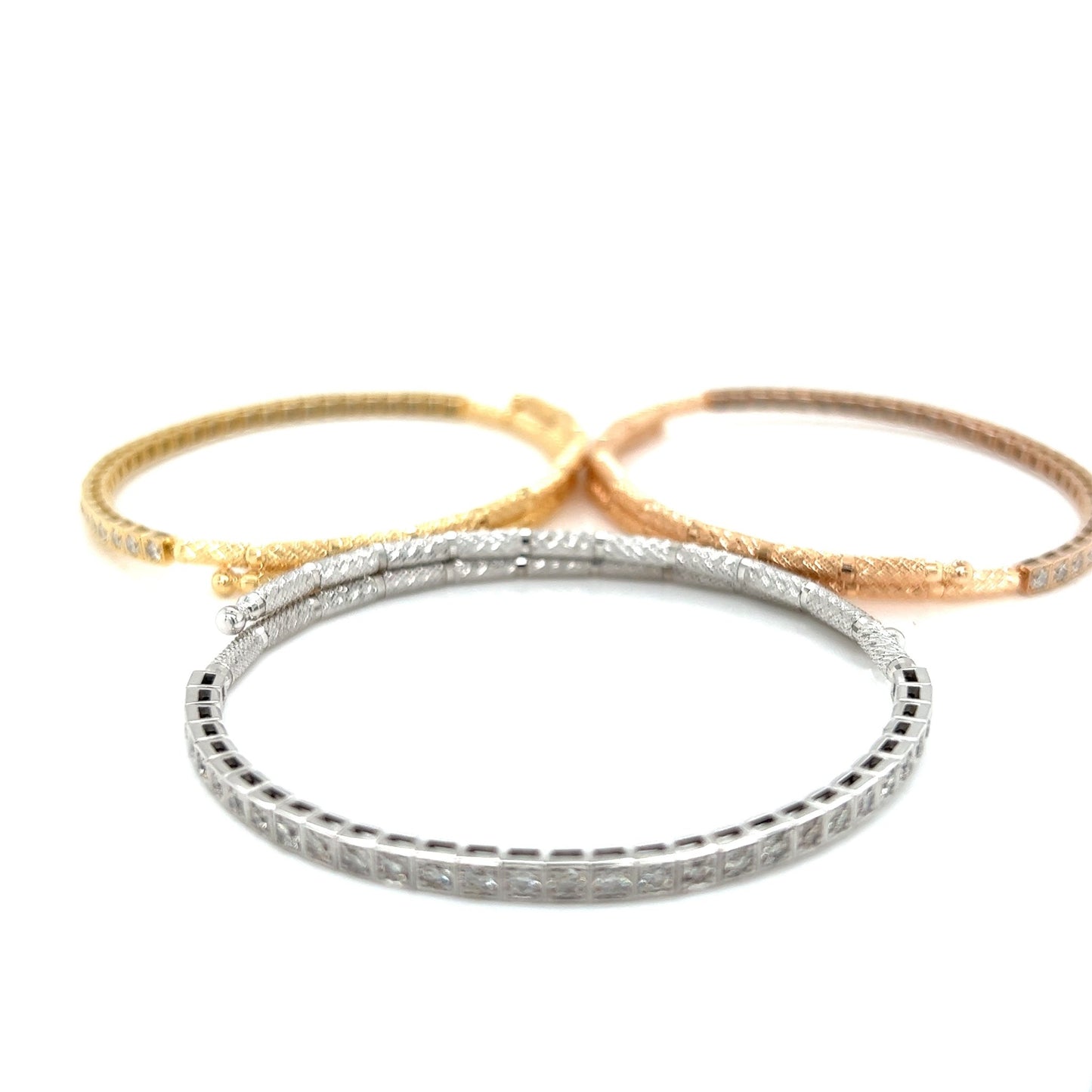 #flexi_bangles# - #jmw_jewelry_wholesale# - #Three flexible 18K gold bangles with sparkling natural diamonds#
