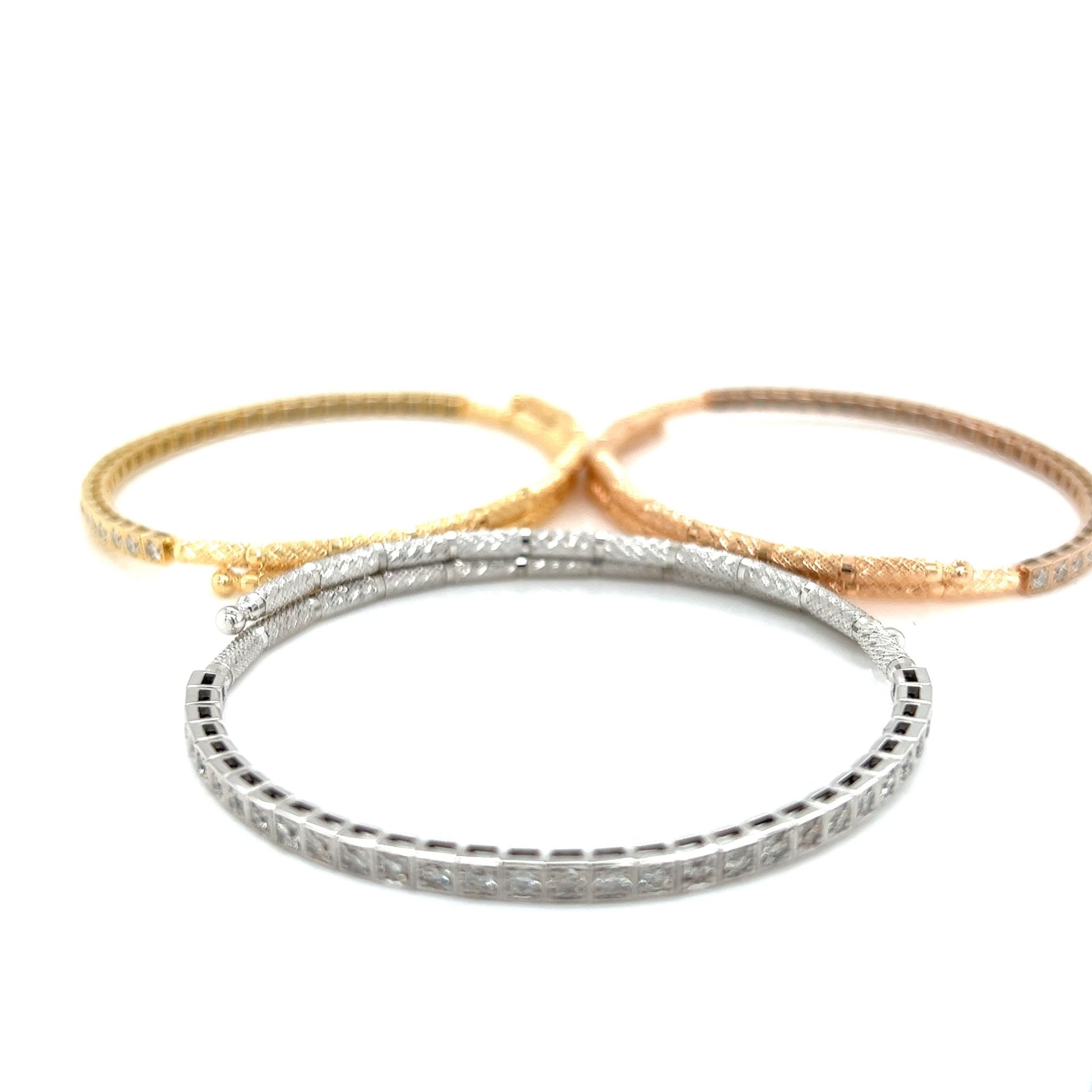 #flexi_bangles# - #jmw_jewelry_wholesale# - #Three flexible 18K gold bangles with sparkling natural diamonds#
