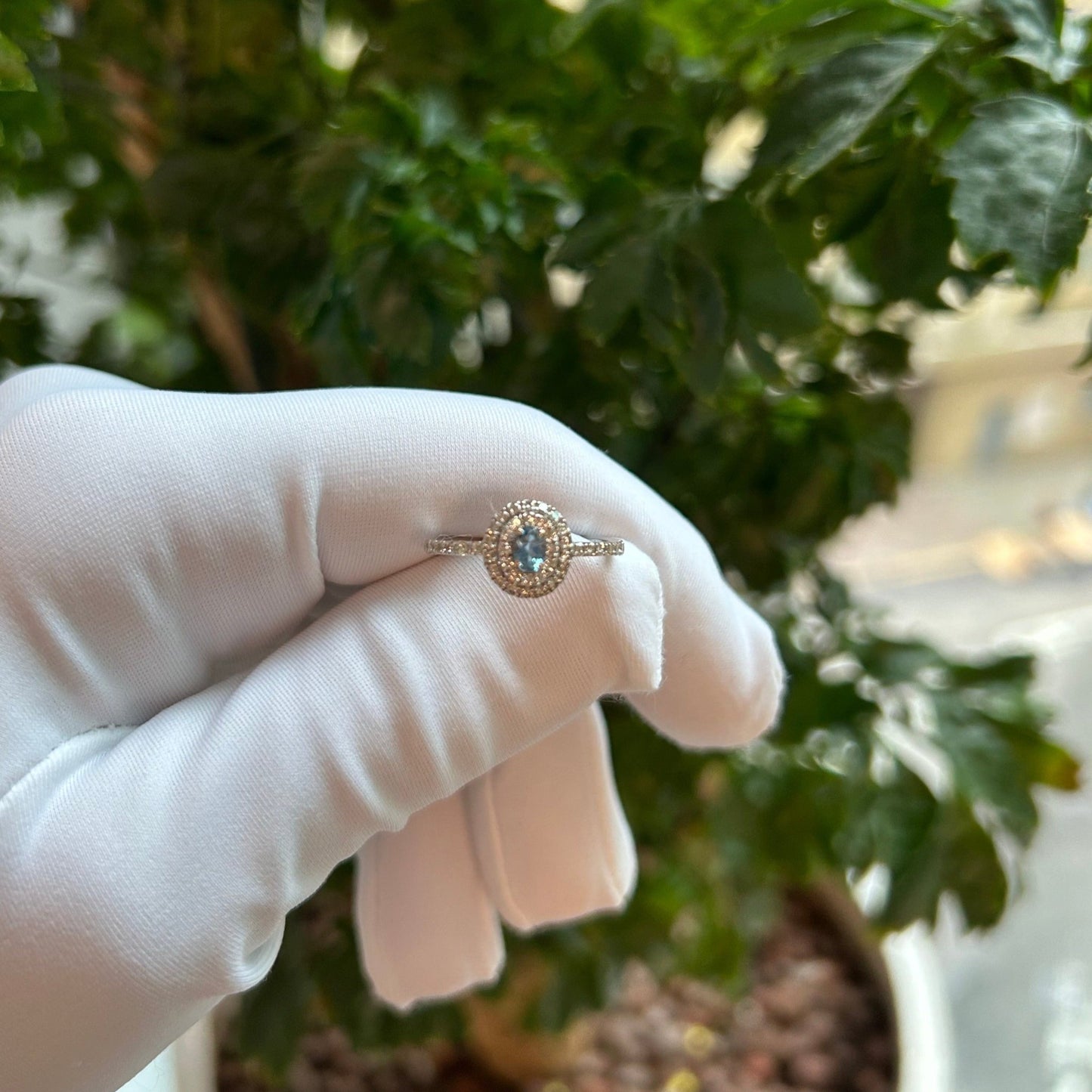 Oval Shape Aquamarine Pave ring 0.14/0.34ct - JMW Jewelry Wholesale