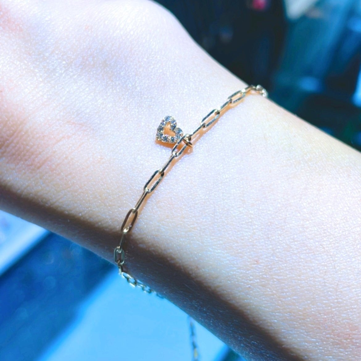 Paperclip Curved Hollow Heart Bracelet 0.05ct - JMW Jewelry Wholesale