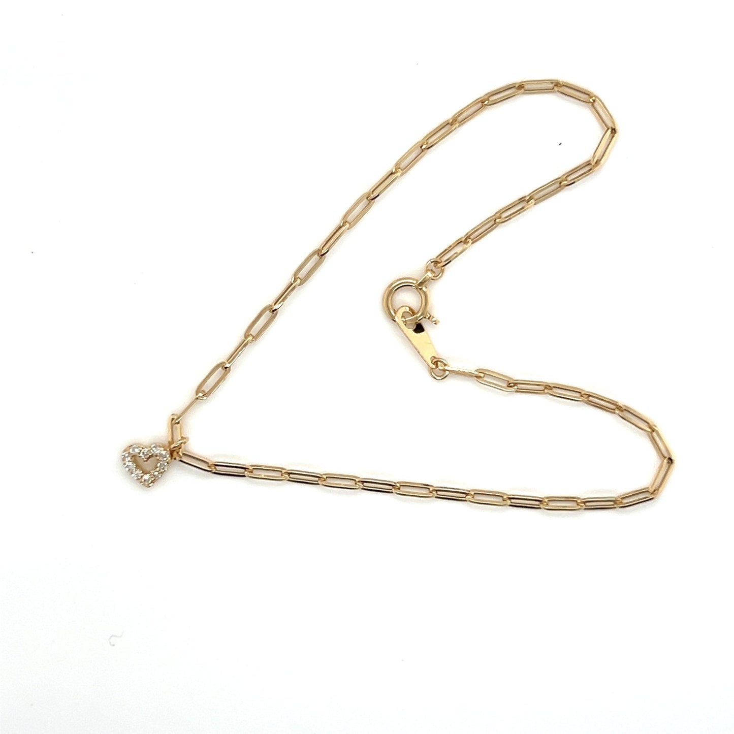Paperclip Curved Hollow Heart Bracelet 0.05ct - JMW Jewelry Wholesale