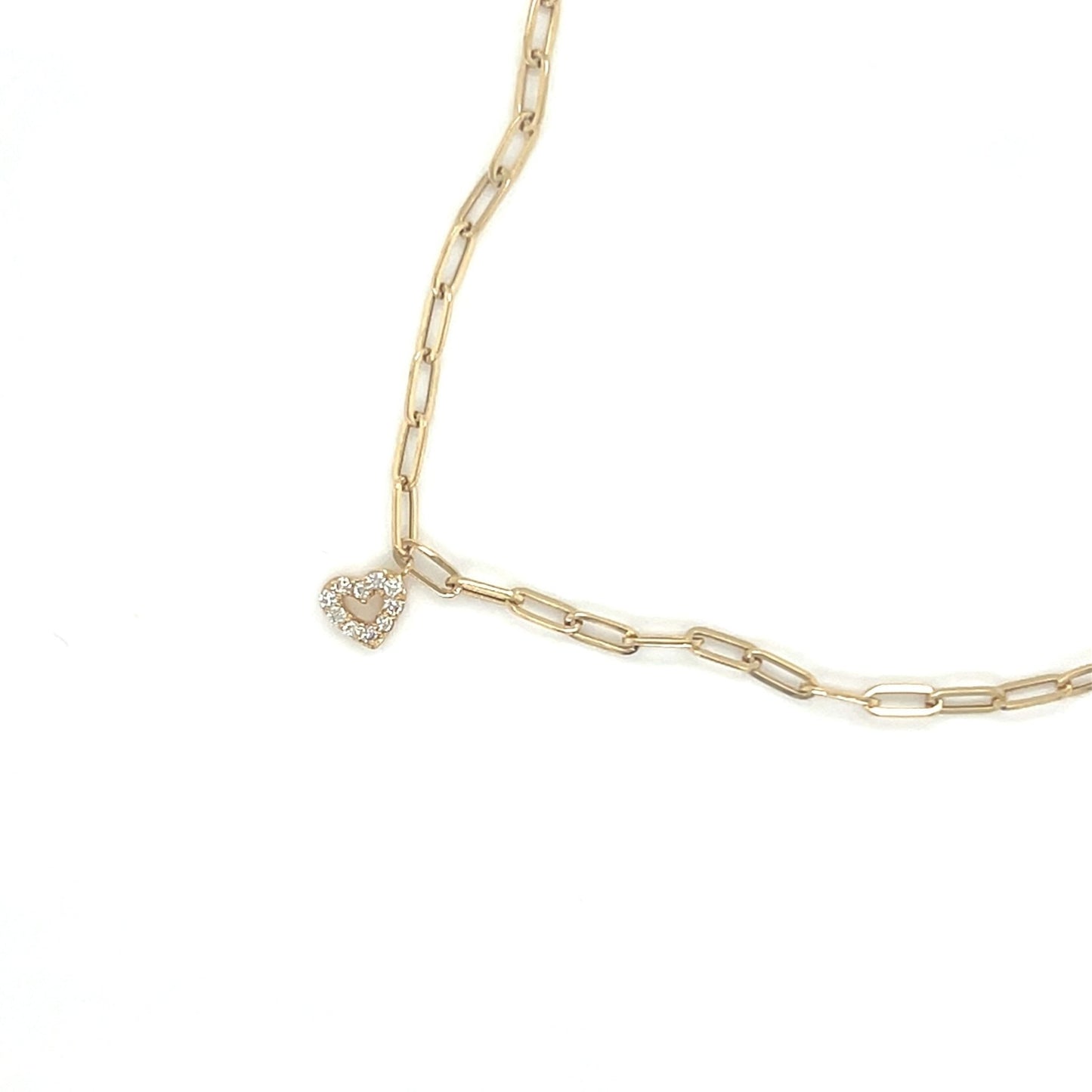 Paperclip Curved Hollow Heart Necklace 0.05ct - JMW Jewelry Wholesale