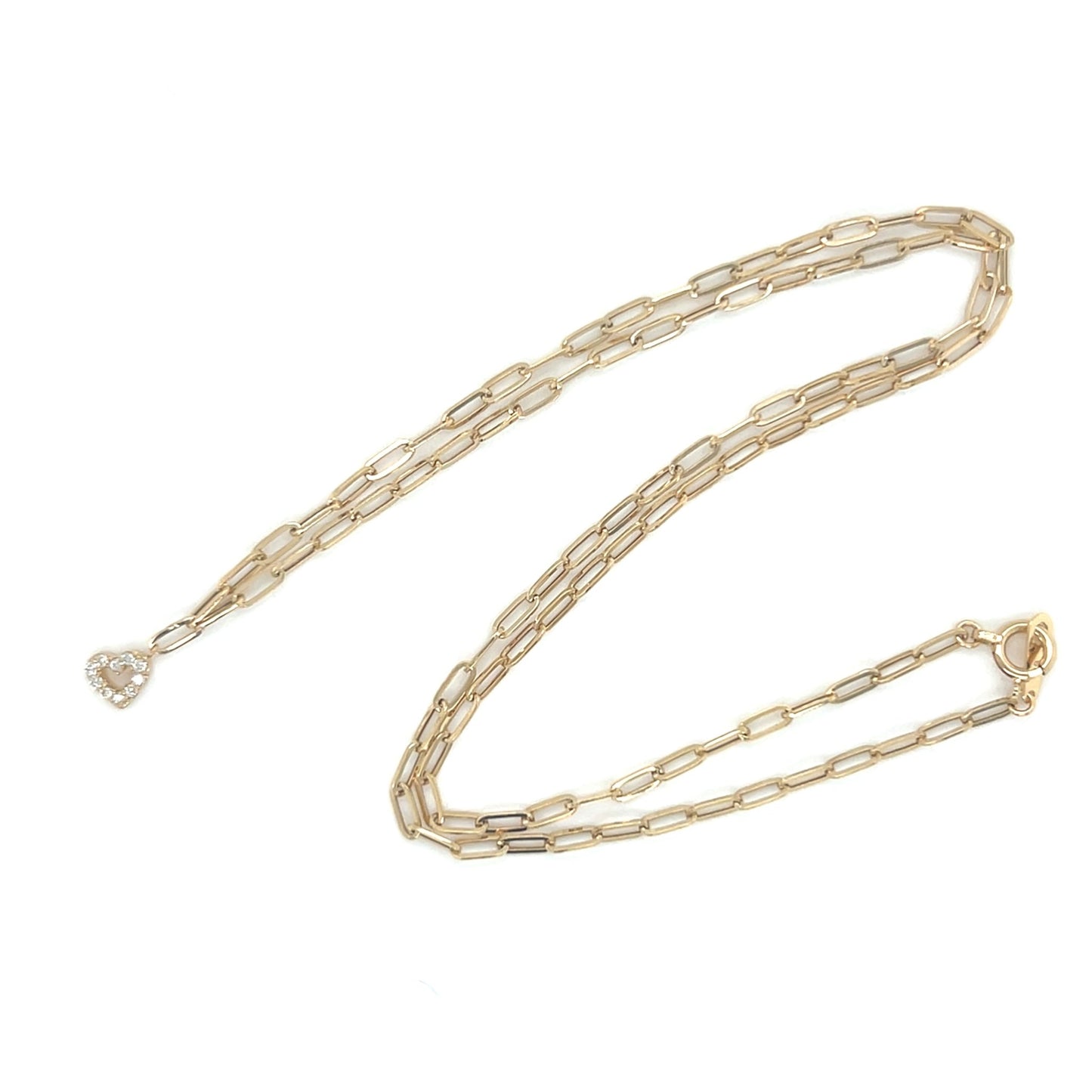 Paperclip Curved Hollow Heart Necklace 0.05ct - JMW Jewelry Wholesale