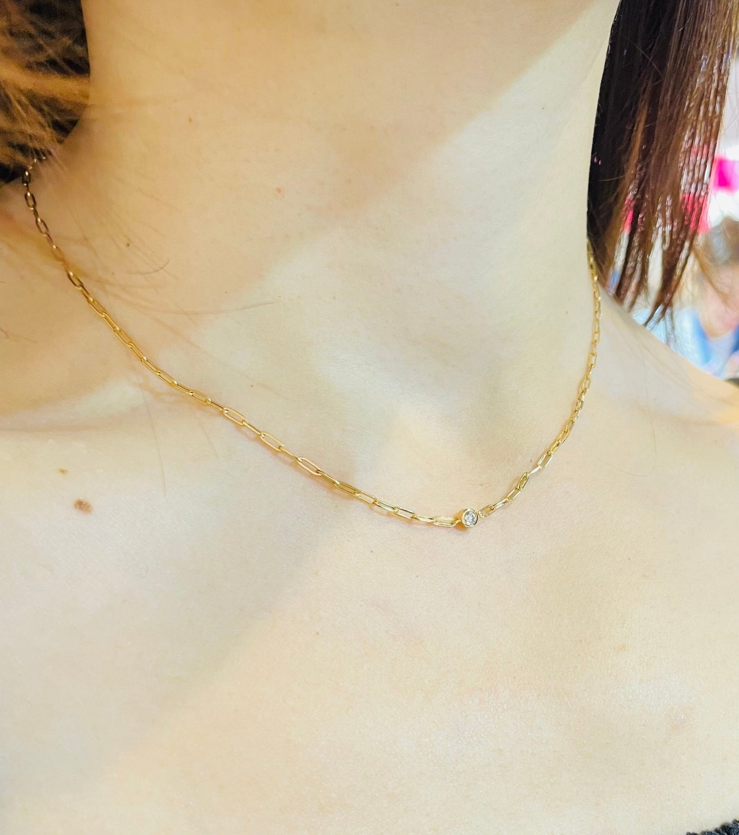 Paperclip Reversible Bubble Flower Necklace 0.08ct - JMW Jewelry Wholesale