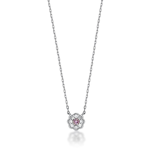 Pink Dia Flower Necklace 0.03ct/0.05ct - JMW Jewelry Wholesale