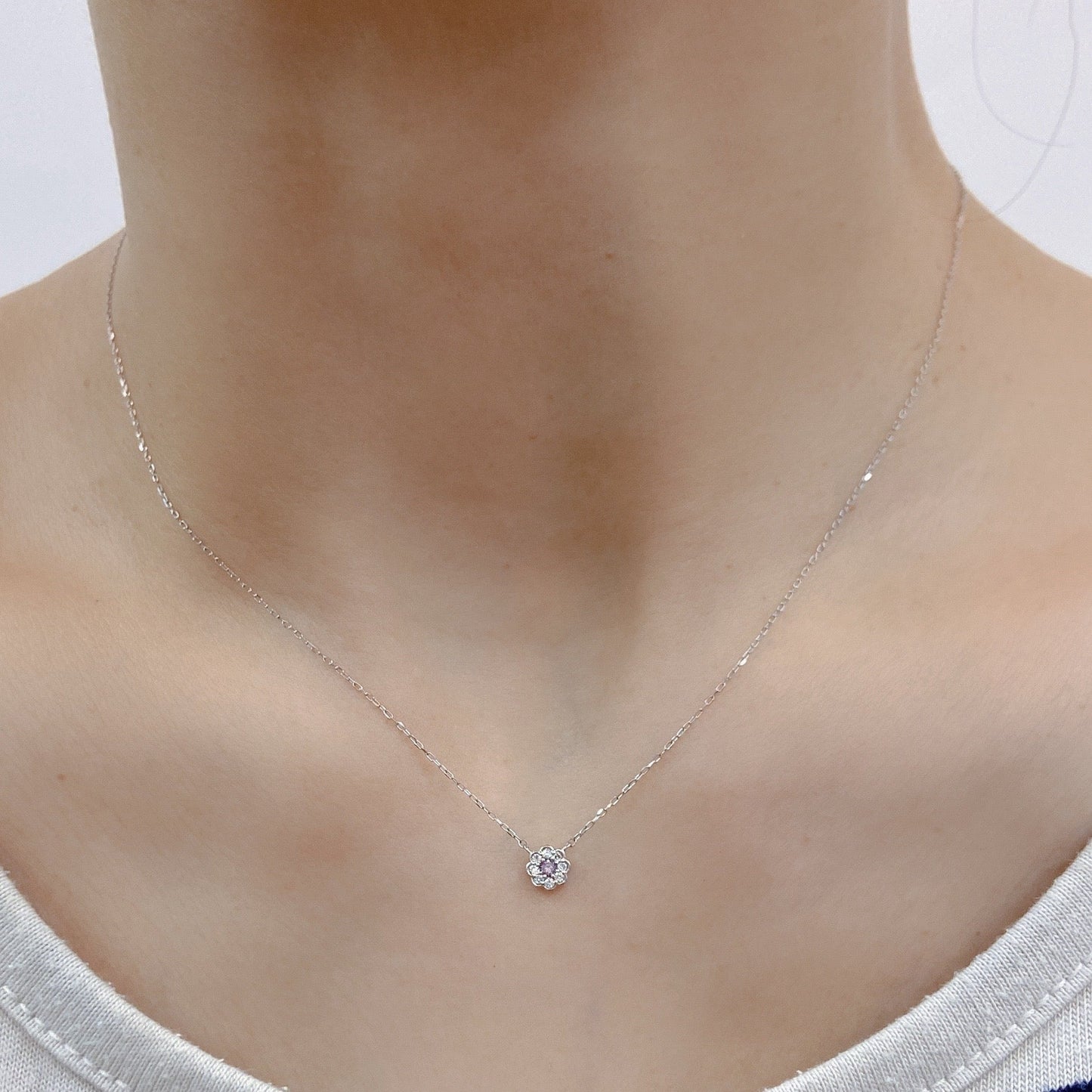 Pink Dia Flower Necklace 0.03ct/0.05ct - JMW Jewelry Wholesale