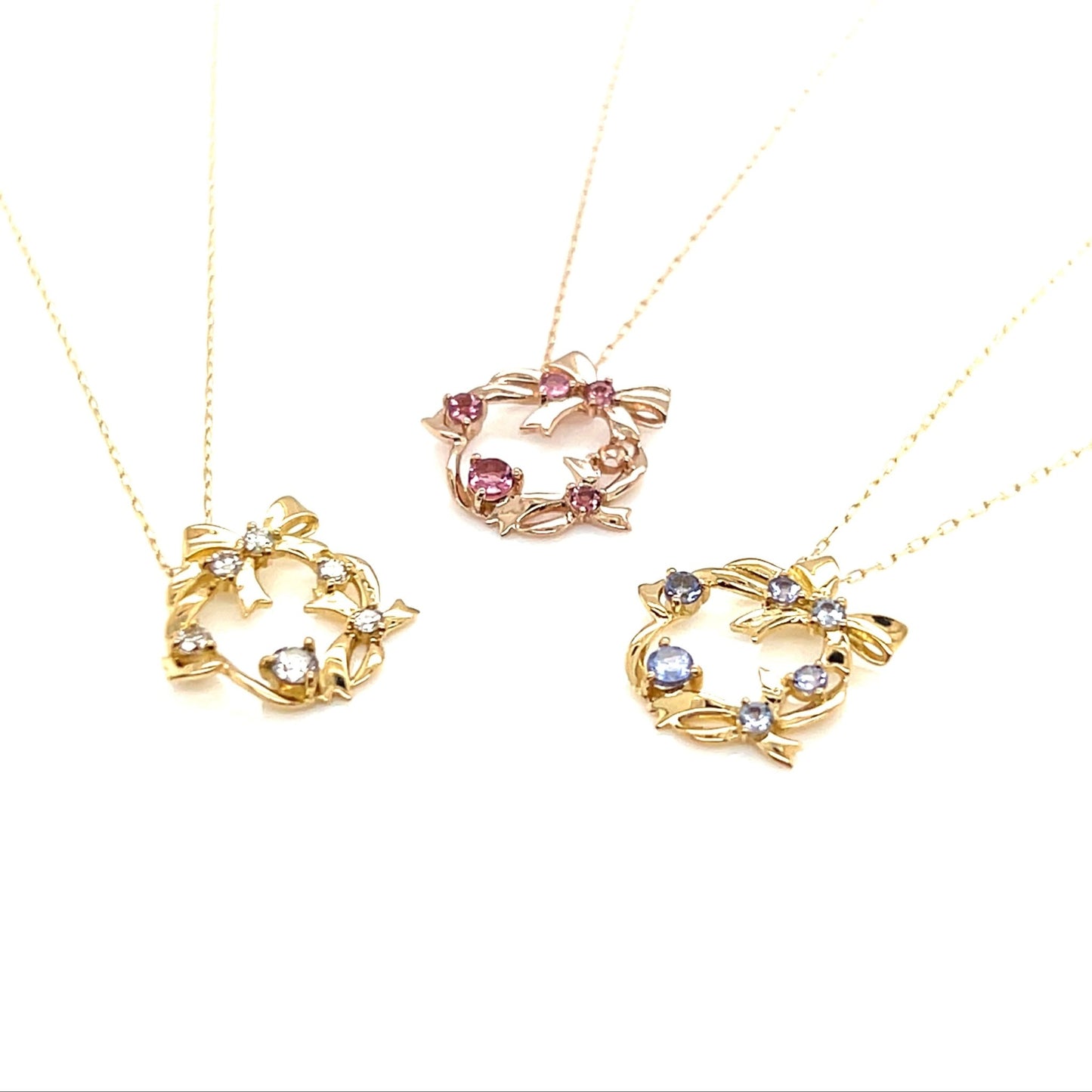 Pink Tourmaline Ribbon Wreath Necklace 0.1ct - JMW Jewelry Wholesale