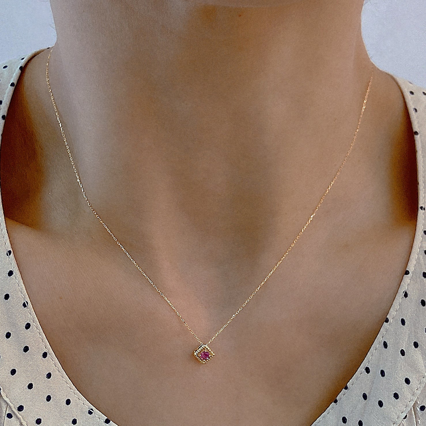 Rhombus Birthstone Necklace (Jul - Ruby) - JMW Jewelry Wholesale