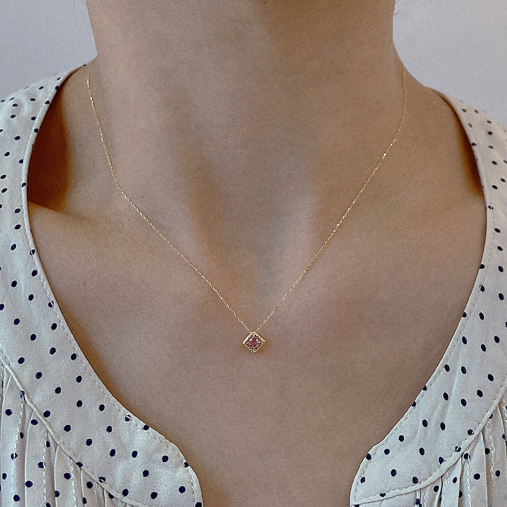 Rhombus Birthstone Necklace (Oct - Pink Tourmaline) - JMW Jewelry Wholesale