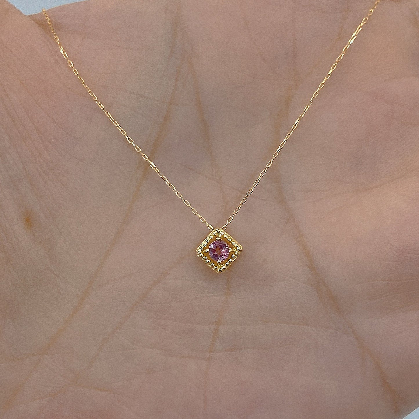 Rhombus Birthstone Necklace (Oct - Pink Tourmaline) - JMW Jewelry Wholesale