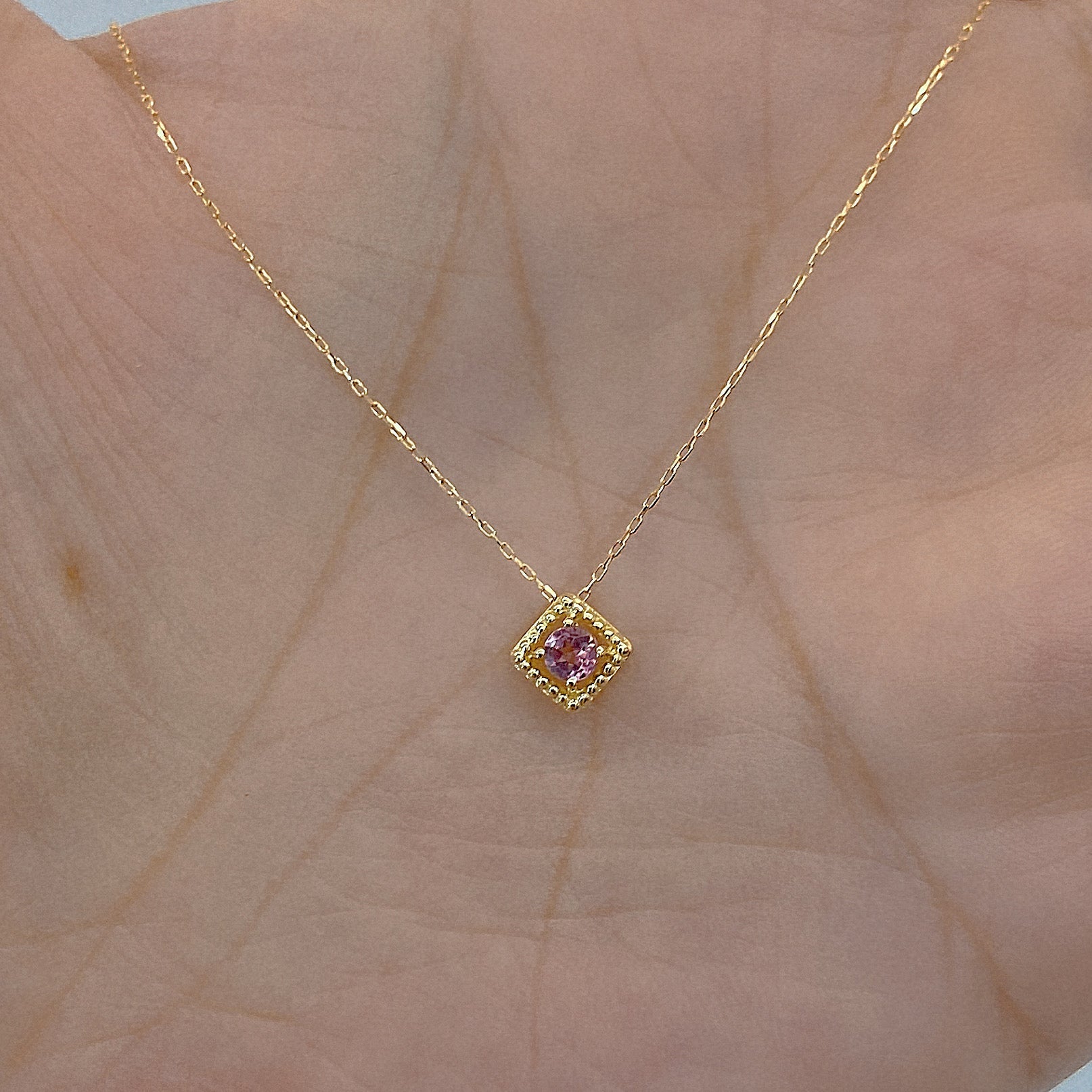 Rhombus Birthstone Necklace (Oct - Pink Tourmaline) - JMW Jewelry Wholesale