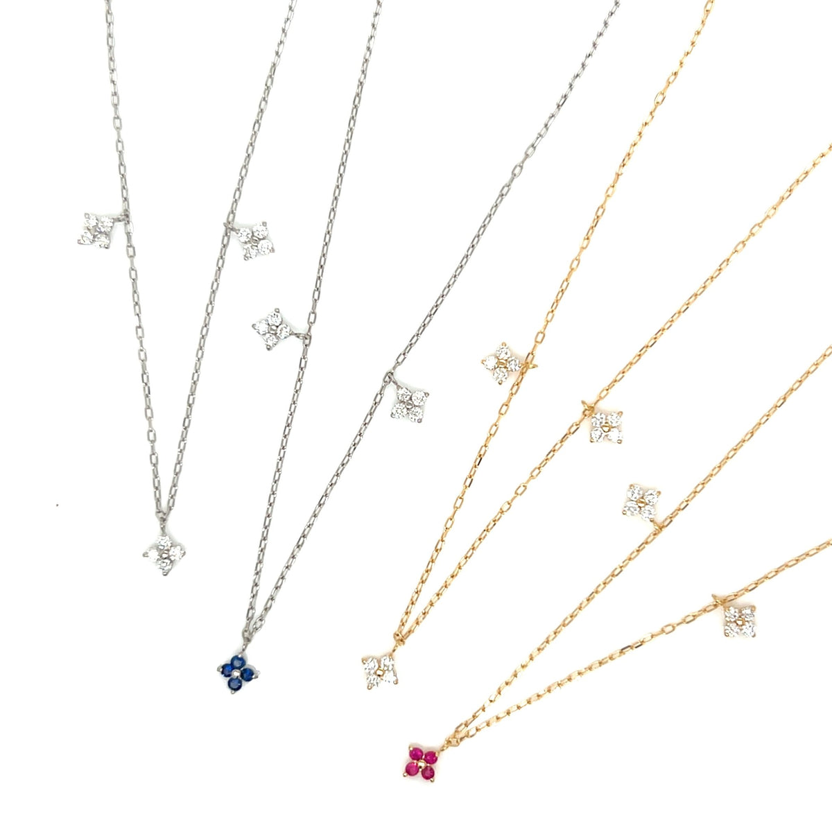 Sapphire Clover Station Necklace 0.05/0.1ct - JMW Jewelry Wholesale