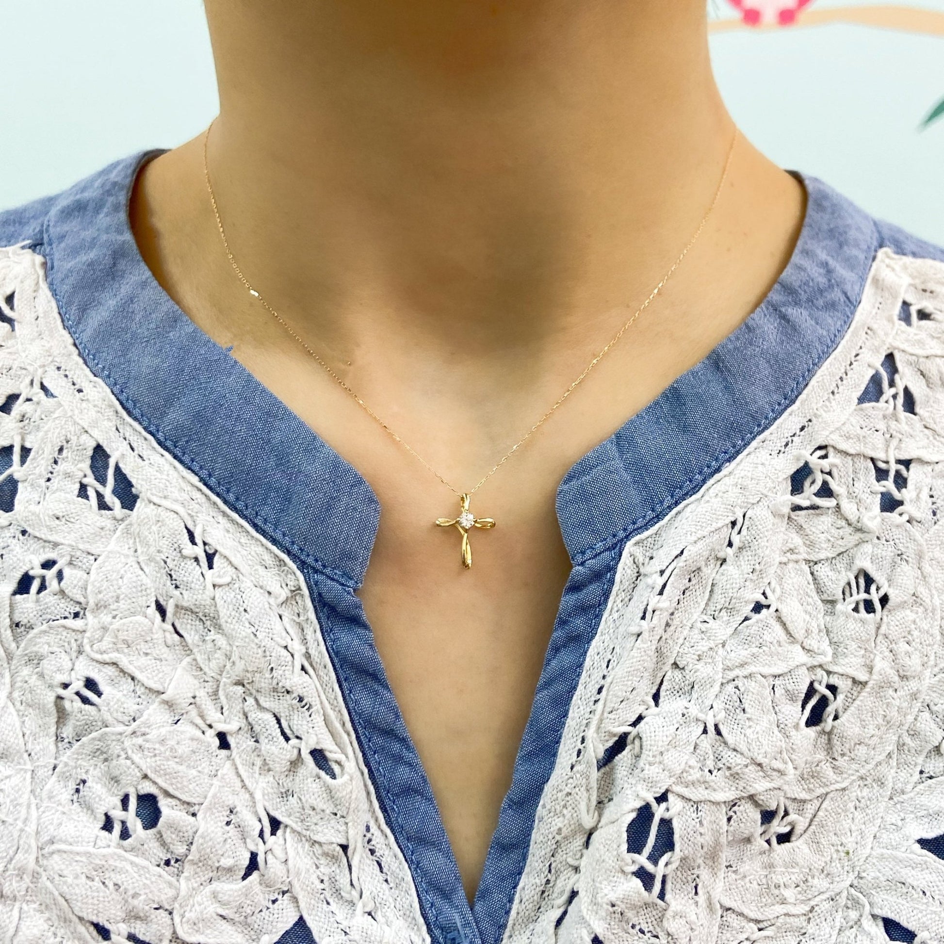 Single Dia Cross Necklace 0.08ct - JMW Jewelry Wholesale