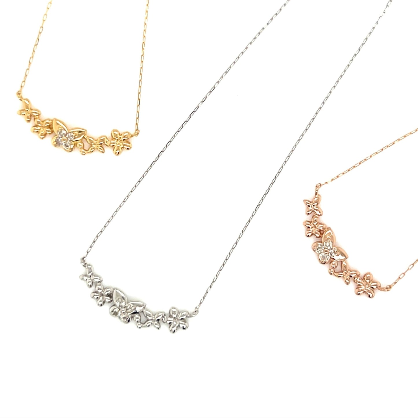 Smile shape Floral Butterfly Necklace 0.04ct - JMW Jewelry Wholesale