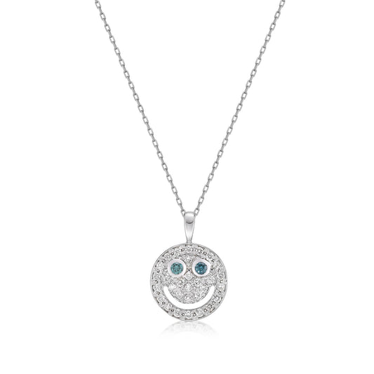 Treated Blue Dia Smiley Face Necklace 0.03/0.15ct - JMW Jewelry Wholesale