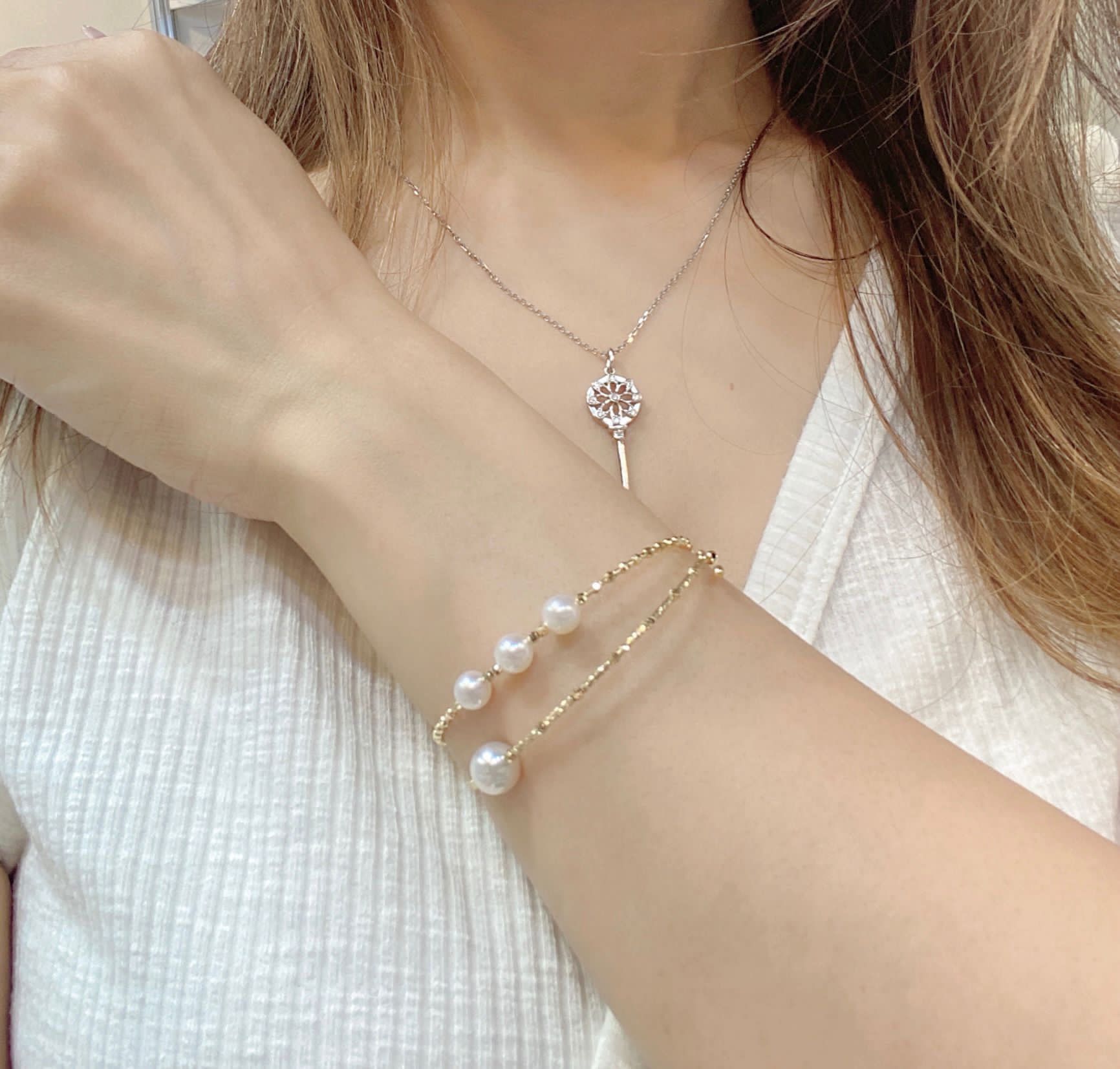 Triple Akoya Pearl Flexi Bangle - JMW Jewelry Wholesale