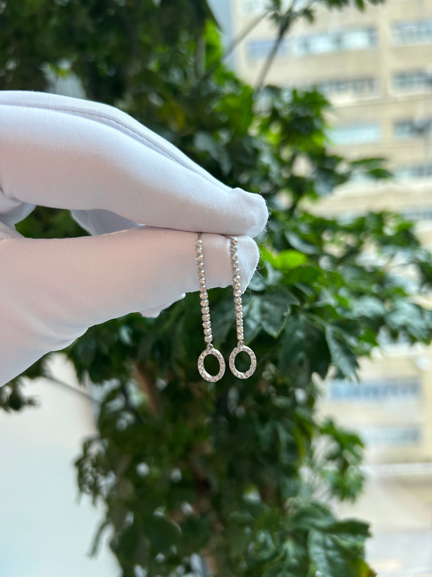 Hollow Oval Dia Dangle Earrings 0.5ct