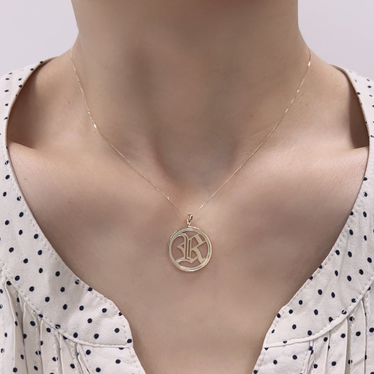 Gold Round Initial R Necklace