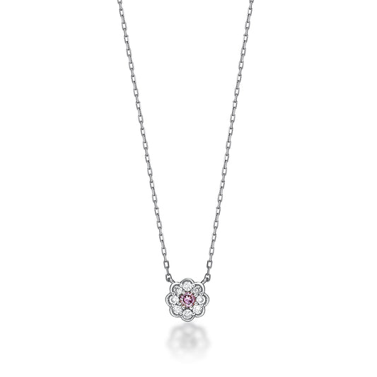 Pink Dia Flower Necklace 0.03ct/0.05ct