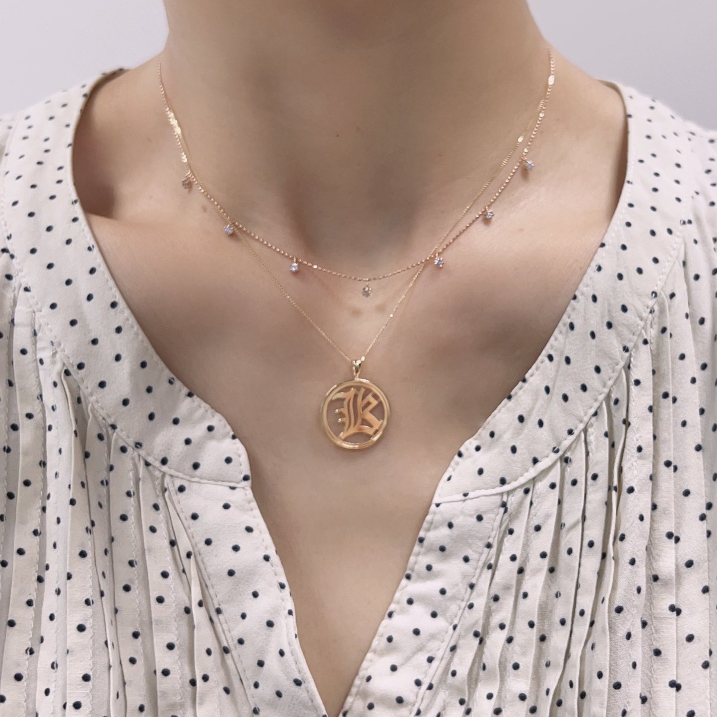 Gold Round Initial K Necklace