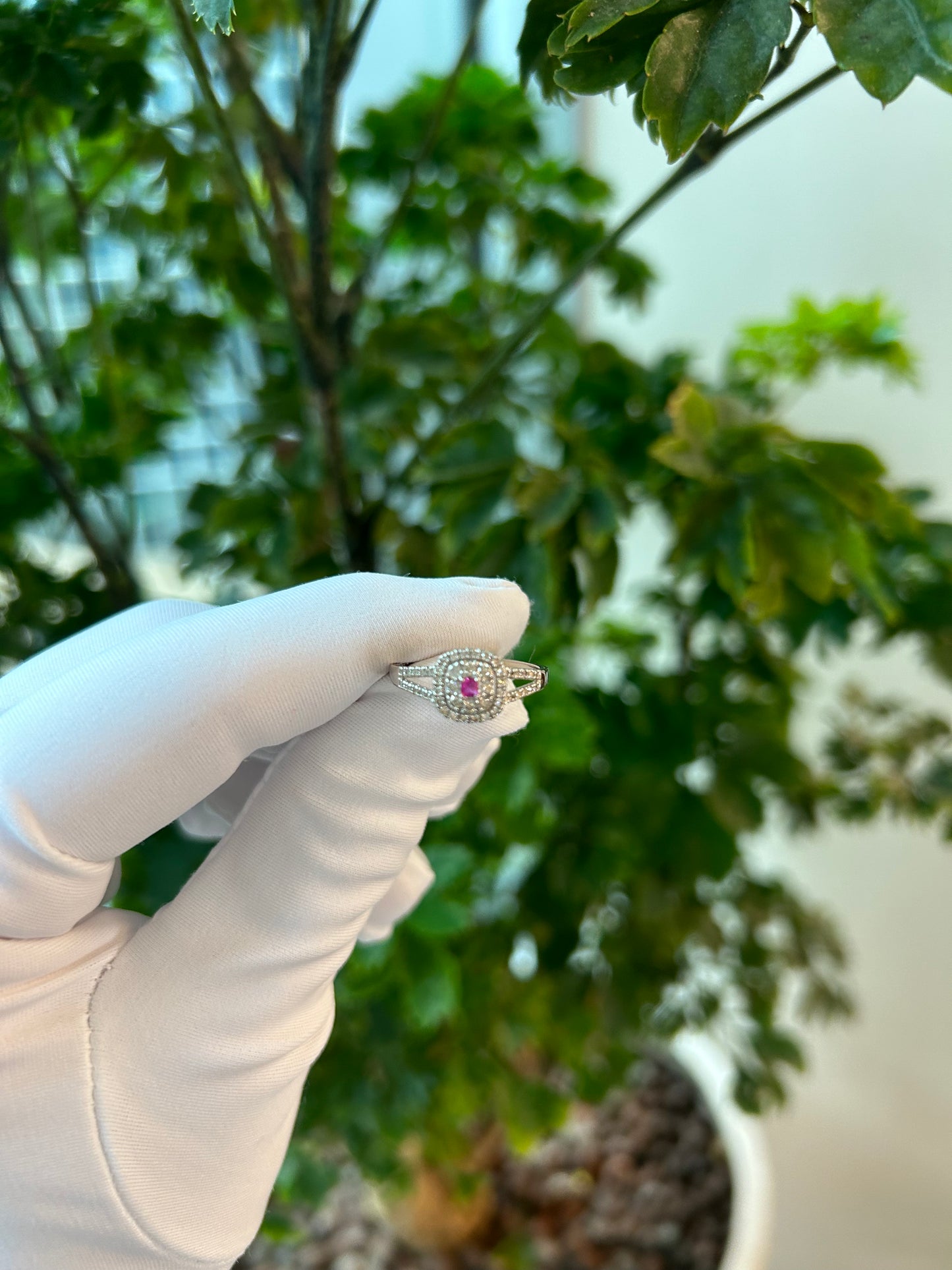 Square Shape Pink Sapphire Pave ring 0.05/0.32ct