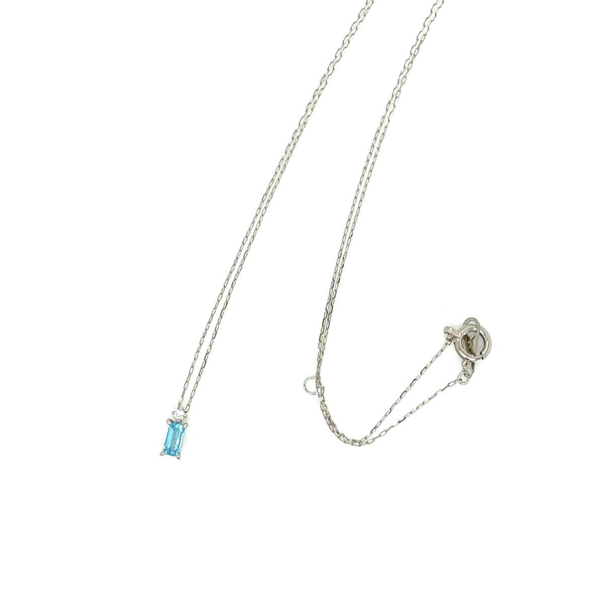 Blue Topaz Vertical Baguette with Dia Necklace 0.01ct