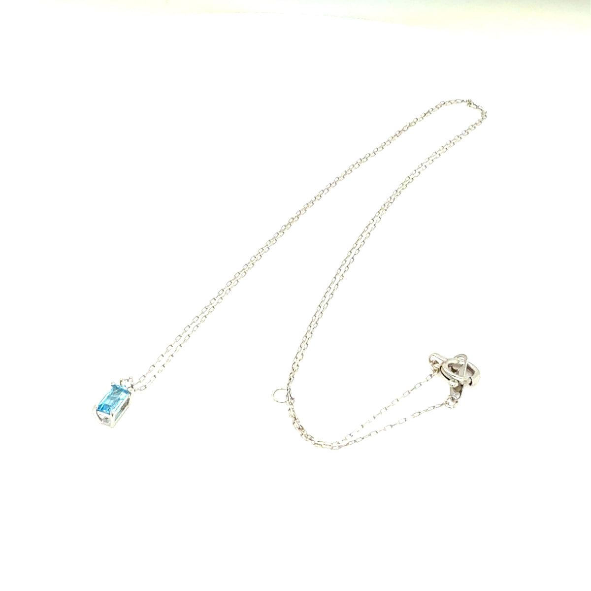 Blue Topaz Vertical Baguette with Dia Necklace 0.01ct