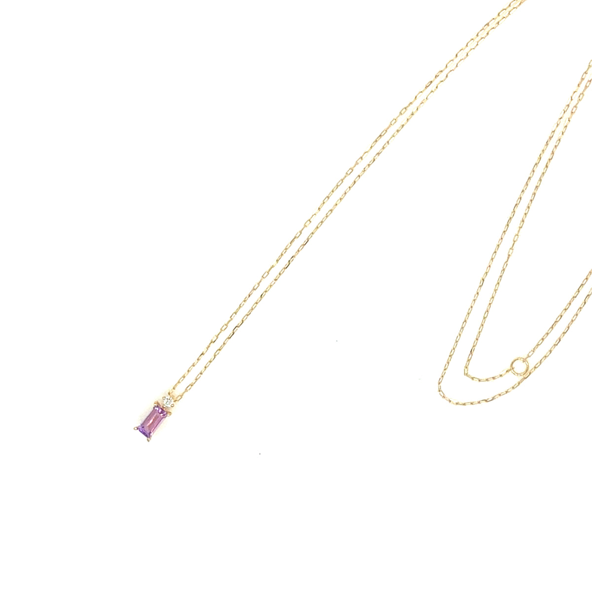 Amethyst Vertical Baguette with Dia Necklace 0.01ct