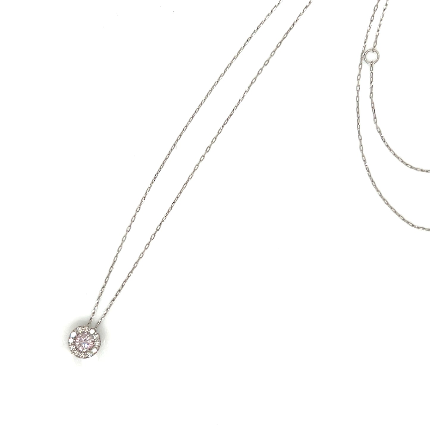 Natural Pink Diamond Halo Necklace 0.13/0.06ct
