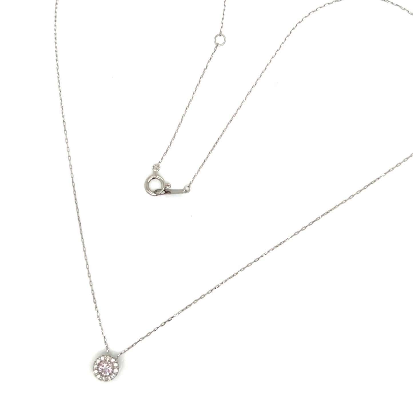 Natural Pink Diamond Halo Necklace 0.13/0.06ct