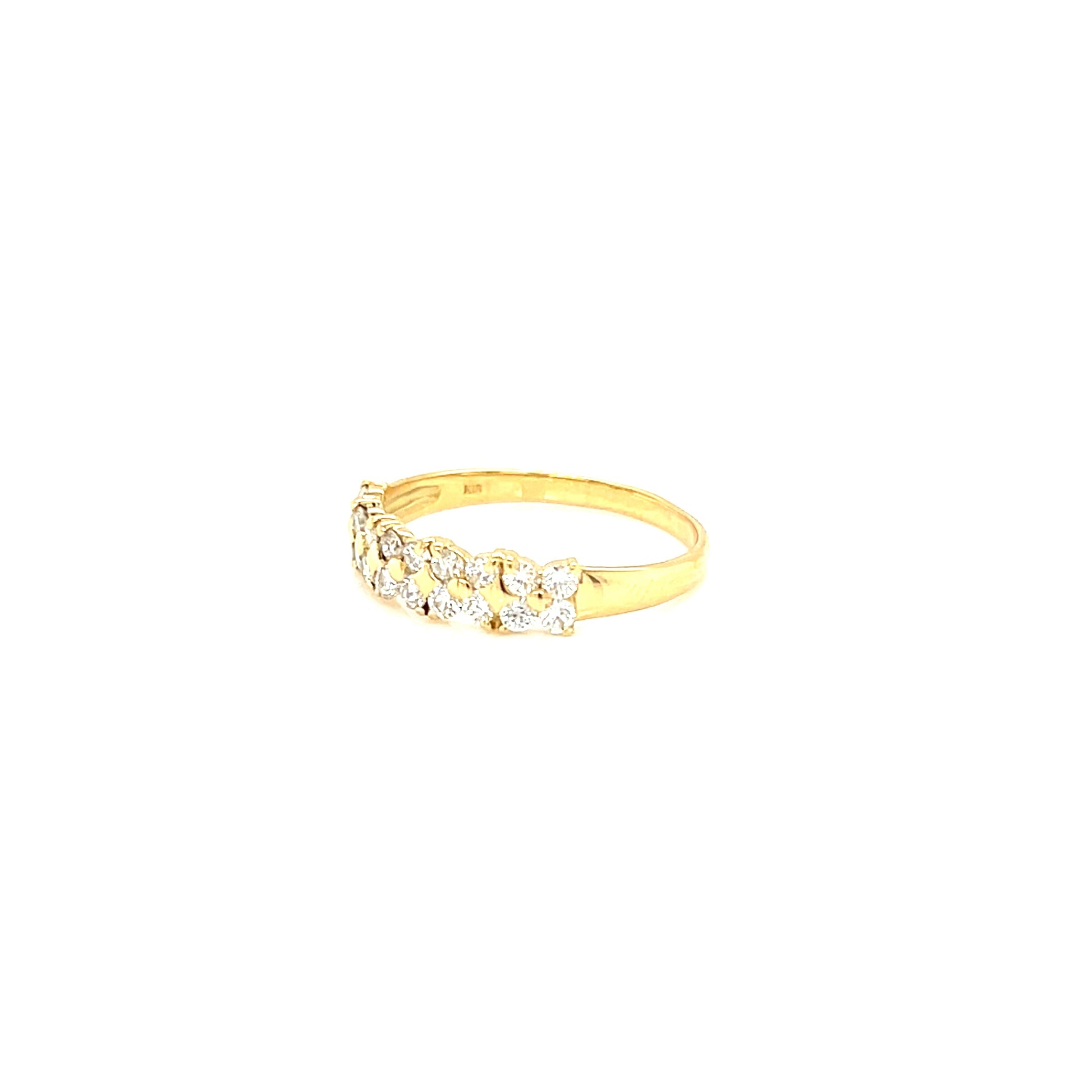 Gold ring with diamonds on a white background