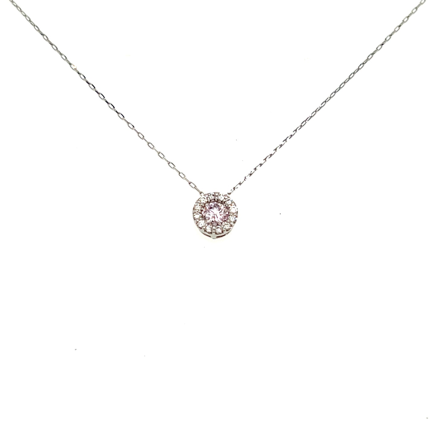 Natural Pink Diamond Halo Necklace 0.13/0.06ct