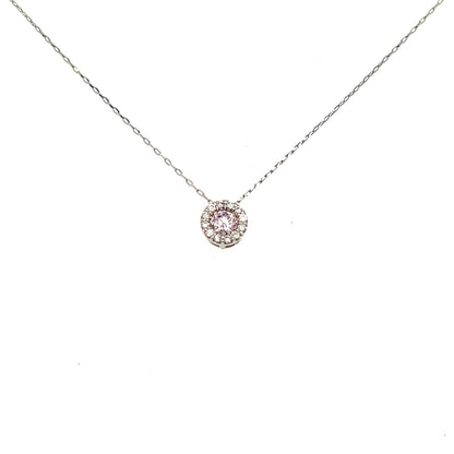 Natural Pink Diamond Halo Necklace 0.13/0.06ct