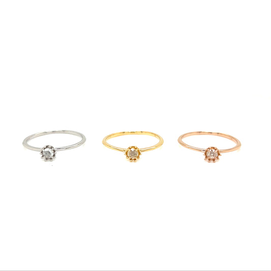 Rose cut Single Dia Sunflower Ring 0.08ct